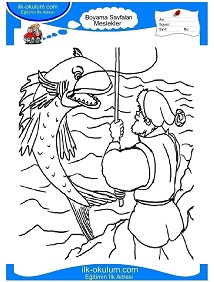 Çocuklar İçin Balıkçı Boyama Sayfaları 